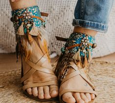 Boho Feather Sandals - Unique Ankle Cuffs for Summer Festivals and Casual Chic Style Step into effortless summer style with these handmade boho feather ankle wraps. Designed to transform your everyday sandals into eye-catching footwear, these adjustable ankle cuffs are crafted with care using premium materials like leather straps, metal buckles, and soft feathers in warm sand tones. Whether you're heading to a music festival, strolling along the beach, or embracing your bohemian spirit, these an Hippie Ankle Wrap Anklets For Festival, Bohemian Ankle Strap Barefoot Sandals For Festival, Bohemian Barefoot Sandals With Ankle Strap For Festival, Bohemian Barefoot Sandals With Ankle Wrap, Bohemian Ankle Strap Anklets For Festivals, Bohemian Festival Anklets With Ankle Strap, Bohemian Festival Anklets, Bohemian Barefoot Sandals With Toe Loop For Summer, Summer Festival Barefoot Ankle Wrap Sandals