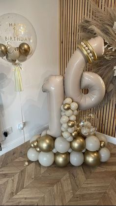 balloons are arranged in the shape of letters and numbers