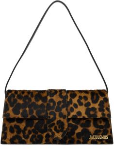 Hair-on leather and buffed leather shoulder bag in brown. · Graphic pattern printed throughout · Detachable buffed leather shoulder strap · Logo hardware at face · Card slot at back face · Magnetic flap · Card slot at interior · Cotton twill lining · Gold-tone hardware · H5 x W11 x D2.25 Supplier color: Leopard brown Leopard Bag, Face Card, Fancy Bags, Mode Ootd, Pretty Bags, Graphic Pattern, Cute Bags, Printed Bags, Dream Clothes