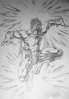 a drawing of a man running through the air