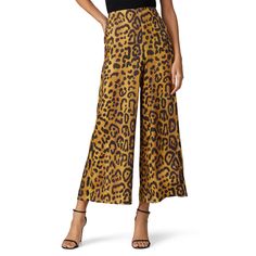 Leopard printed twill (100% Polyester). Pants. Hidden side zipper closure. Hook-and-eye closure. 26" inseam. 13" front rise. Imported.