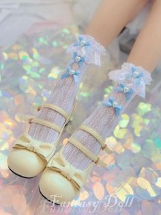 This price is for a pair of socks only, others are not included. Cute Kawaii Outfits, Kawaii Outfits, Kawaii Socks, Pastel Kawaii, Unique Socks, Cute Shoes Heels, Blue Socks, Fantasy Doll, Girly Shoes