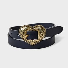 Whether you want to make a fashion statement or simply add a touch of style to your ensemble, this Girls' Western Heart Buckle Belt - art class™ Black/Gold is the perfect choice. This features a gold heart shaped buckle that adds a charming appeal. With adjustable lengths, it can be easily tailored to fit different waist sizes for a comfortable and secure fit. Flutter with style and confidence with the heart belt from art class™. art class™: One-of-a-kind looks for the one and only you. Belt Gold Buckle, Heart Belt, Deep Autumn, Oc Inspo, Belt Gold, Heart Chain, Dream Style, Tween Outfits, Belt Shop