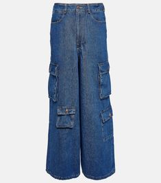 Hailey High Rise Denim Cargo Pants in Blue - The Frankie Shop | Mytheresa Cargo Denim Pants, Saks Potts, Denim Cargo Pants, The Frankie Shop, Denim Cargo, Frankie Shop, Ankle Cuffs, High Rise Denim, Denim Trousers