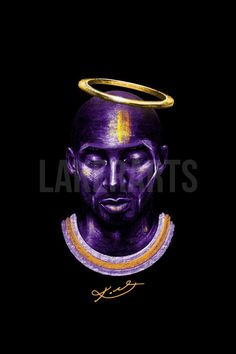 a painting of a man with an angel halo on his head in purple and gold