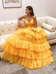 Prom Dresses Layered, Dresses Layered, Yellow Prom Dresses, Yellow Prom, Prom 2022, Prom Dress Inspo, Dress Layer, Prom 2023, Prom Dresses Yellow