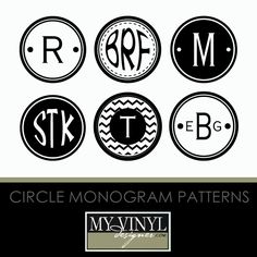 six circle monogramm patterns with the initials