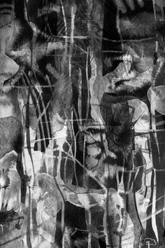 black and white photograph of an abstract painting