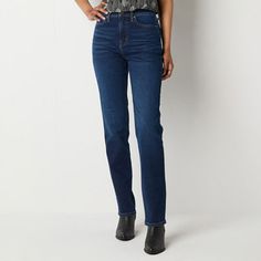 Add a fashion-forward touch to an outfit with these a.n.a women's high-rise straight-leg denim jeans with distressed knees. They're crafted from a cotton-blend with a button-zip fly, two front slip pockets, and two back slip pockets. Style them with a pretty blouse and slide sandals for a chic, relaxed look. Closure Type: Button & ZipperPockets: 1 Front Coin Pocket, 2 Front Slip Pockets, 2 Back Slip PocketsRise: High RiseFiber Content: 89% Cotton, 5% Recycled Cotton, 5% T400 Elasterell-P, 1% Lyc Straight Silhouette Denim Bottoms For Fall, Denim Bottoms With Straight Silhouette For Fall, Fall Straight Fit Bottoms, Relaxed Fit Straight Silhouette Bottoms For Fall, Relaxed Fit Bottoms With Straight Silhouette For Fall, Pretty Blouses, Long Jeans, Tall Jeans, Straight Fit Jeans