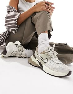 Nike V2K Run sneakers in beige | ASOS Dad Sneakers Outfit, New Balance Fashion, Nike V2k, Running Shoes New Balance, Run Outfit, Balance Fashion, New Balance Running Shoes, Chunky Dad Sneakers, New Balance Trainers