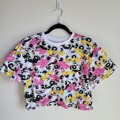 Power Puff Girls Crop T-Shirt Size Medium Cartoon Network White Graphic Tee With Cartoon Print, White Cartoon Print Graphic Tee, Fun Character Print Tops For Spring, Multicolor Cartoon Print Short Sleeve Top, Fun Cartoon Print Tops For Spring, Fun Cartoon Print Spring Tops, Spring Fun Tops With Cartoon Print, Trendy White Cartoon Print Top, White Cartoon Print Tops For Spring