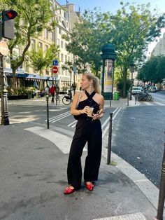 Spring Flats Outfit, Night Out Flat Shoes Outfit, Edgy Ballet Flats, Red Pointy Flats Outfit, Red Ganni Flats, Ganni Ballerinas Outfit, Red Buckle Flats Outfit, Patent Leather Flats Outfit, Flat Shoes Outfit Casual