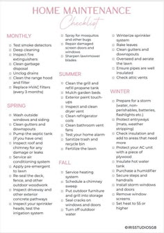 the home maintenance checklist is shown in pink and white