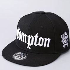 Brand New Without Tags, Very Nice Black / White "Compton" Flat Brim Snapback Hat. Beanie Outfits, Compton Hat, Beanie Outfit, Black Cap, Snapback Hats, New Era, Caps Hats, Accessories Hats, Mens Accessories