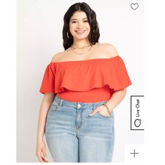 Eloquii Off The Shoulder Ruffle Top Off Shoulder Top Plus Size, Plus Size Off The Shoulder Top, Red Off Shoulder Top, Plus Size Off The Shoulder, Sleeveless Peplum Top, White Short Sleeve Tops, Floral Peplum Top, Shell Tops, Floral Peplum