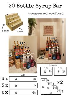 the instructions for how to make a bottle syrup bar with step stools and bottles