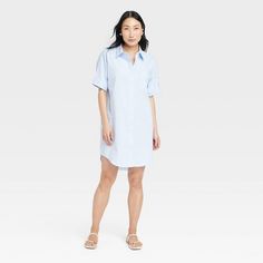 Target Easy Woven mini Shirtdress Royal Blue Midi Dress, Pink Slip Dress, Ribbed Tank Dress, Target Dress, Fitted Mini Dress, Strapless Midi Dress, Mini Skater Dress, Shirt Dress Style, Floral Blue Dress