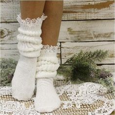 "Super thick cotton lace slouch socks for women white, quality thick scrunchy white socks with lace top Super thick cotton lace slouch socks for women Super soft slouch sock in white. cotton slouch sock Your feet will fall in love with our super thick Made in USA slouch socks. Our favorite way to wear our slouch socks today is with wedge sneakers and skinny jeans. Super thick slouch sock decorated with a pretty 3/4\" lace top. 90% COTTON.10%NYLON 2 sizes 7-10, and 10-13 Super cuddly cotton sock La Gear Sneakers, 80s Socks, Socks With Lace, Accessories 2022, Socks Lace, Frilly Socks, Slouch Socks, Lace Socks, Socks For Women