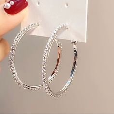 Silver Cubic Zirconia Bling Hoop Earrings 30 Mm Hypoallergenic Nickel Free Light Weight Comfortable Trendy Cubic Zirconia Hoop Earrings, Sparkling Hoop Earrings As Gift, Sparkling Round Hoop Earrings As Gift, Sparkling Hoop Earrings For Gift, Sparkling Round Hoop Earrings For Gift, Sparkling Hoop Earrings For Everyday, Trendy Sparkling Hoop Earrings, Everyday Sparkling Hoop Earrings, Hoop Earrings Silver