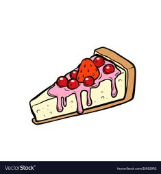 a piece of cheesecake with berries on top is shown in this hand drawn illustration