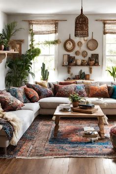 a living room filled with lots of furniture and plants