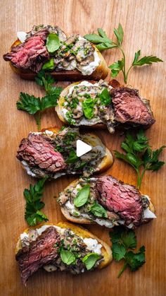 steak with blue cheese and herbs on bread