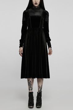 Fabric: 95% Polyester, 5% Elastane Color: Black Sleeve Length: Long Sleeves Waist: High Waisted Feature: Hollow, Stitching Style: Gothic Clothing Type: Dress Include: Dress*1 (Any of the accessory is not included.) Size(IN) Length Bust Waist Shoulder Width Sleeve Length Cuff Around Hem XS-S 46.46 31.50 24.41 13.78 27.17 7.09 113.39 M-L 47.24 35.43 28.35 14.76 27.95 7.87 117.32 XL-2XL 48.03 39.37 32.28 15.75 28.74 8.66 121.26 Size(CM) Length Bust Waist Shoulder Width Sleeve Length Cuff Around Hem Black Floral Outfit, Morticia Addams Style, Gothic Winter Outfit, Witchy Dresses, Black Holiday Dress, Wife Clothes, Plus Size Goth, Gothic Dresses, Lace Turtleneck