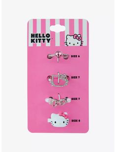 hello kitty earring set in pink with white and black stripes on the front, 3 pairs