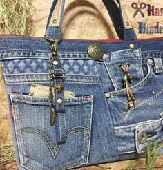 a handbag made out of old jeans