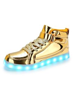 B-gold Glamorous,Funky,Fashionable Collar  PU Leather  Skate Shoes Embellished   Women Shoes Couples Dancing, Led Shoes, Metallic Sneakers, Light Up Shoes, Women Casual Shoes, Dancing Shoes, Casual Sneakers Women, Couple Dancing, Water Shoes