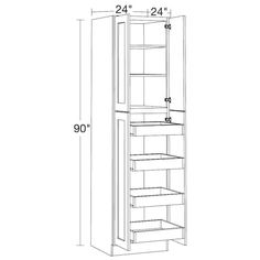 the measurements for a tall cabinet with doors and shelves on each side, including one door