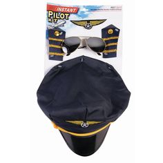 You'll be soaring through the clouds this Halloween when you're all dressed up in our Pilot Kit for Adult. With your purchase, you will receive everything you need to take command of your plane and maneuver through the skies. Featuring a pilot hat, a pair of glasses, handcuffs, and a moustache, you're going to love this aviator look. Buy your pilot costume today, and go make this Halloween a high flying one with all of your buds! Gender: unisex. Pilot Badge, Pilot Costume, Pilot Hat, Becoming A Pilot, Party Expert, Airplane Pilot, Aviator Glasses, Blue Hat, Party Looks