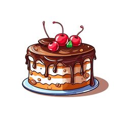 a cake with chocolate icing and cherries on top