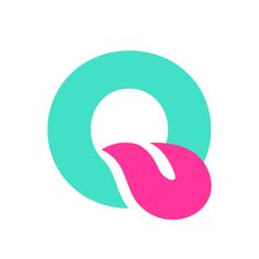 the letter q in pink and blue with an oval shape on it's side