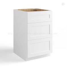 a white cabinet with two drawers on top