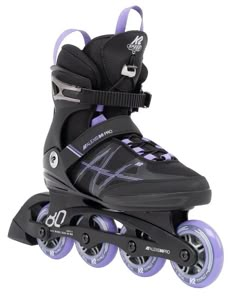 the roller skates are black and purple