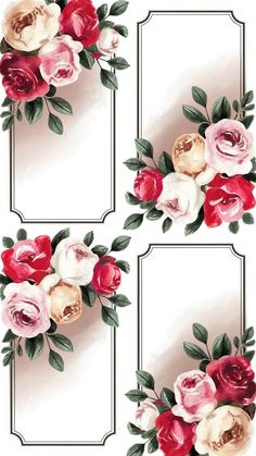 two frames with flowers and leaves on them, one is white and the other is red