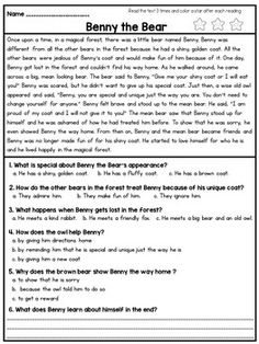 the bear reading worksheet with answers and questions for students to use in their class