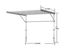 the measurements for an outdoor pergolated roof with metal bars and brackets on each side