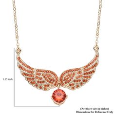 Unveil the radiant charm of our angel wing necklace, intricately adorned with simulated orange sapphire and orange Austrian crystals. This exquisite piece combines symbolic meanings with striking aesthetics, crafted to stand out as a representation of love, purity, and protection.       Details        Angel wing necklace for women Symbolizes love, purity, and protection Angel wings studded with orange Austrian crystal Features simulated orange sapphire Round shape gemstone Gem set in a prong setting for durability Crafted with durable and affordable metal Hypoallergenic and sweatproof metal Lobster clasp for easy and comfortable wear Extender chain to adjust the length Fine craftsmanship with no sharp edges Angel Wings Necklace, Symbolic Meanings, Wings Necklace, Crystal Angel, Angel Wing Necklace, Crystal Angels, Wing Necklace, Orange Sapphire, Austrian Crystal