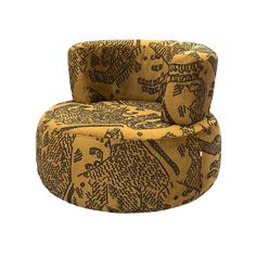 a yellow and black patterned chair on a white background