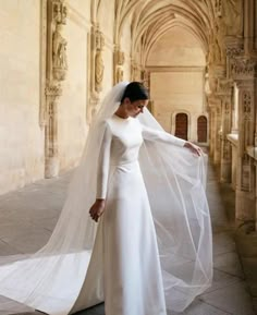 a woman in a white wedding dress and veil