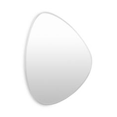 an oval mirror on a white background with clipping area for text or image in the bottom right corner