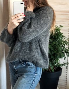 This soft sweater will warm you in the coldest days. Its weight is only 200g, and the heat is a whole ton.  Model size: S (85-75-96) Height - 168cm  Measurements of sweater: length ~ 68cm (26.77'') width ~ 59cm (23.23'') This gentle creation requires careful care, so you need to wash it with your hands in cold water. More options for winter hats and sweaters you can see in my store: https://www.etsy.com/shop/ClothingGeometry  You are welcome! Soft Mohair Crew Neck Sweater, Soft Texture Mohair Crew Neck Sweater, Cozy Turtleneck Sweater With Soft Texture, Oversized Alpaca Soft Knit Sweater, Oversized Soft Knit Alpaca Sweater, Gray Mohair Sweater For Fall, Cozy Mohair Sweater For Winter, Soft Mohair Sweater For Winter, Oversized Mohair Sweater With Soft Texture