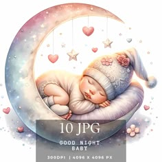 a baby sleeping on top of a crescent