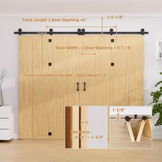 the measurements for sliding doors are shown in three different sizes and shapes, including height