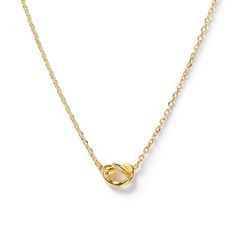 This necklace features a dainty knot pendant on a delicate, diamond-cut cable chain from our signature O Collection. Pair it with other necklaces from this collection. Our patented connectors let you easily link and layer necklaces in any order you desire. Knot: Width 3/8in (1cm) x Height 1/4in (6mm) Adjustable chain: 15-17in (38-43cm) When layered, chain length is: 15-21in (38-53cm) Learn more Gold Vermeil Spring clasp closure Hypoallergenic, lead and nickel free #216G Elegant Adjustable Charm Necklaces With Cable Chain, Elegant Adjustable Charm Necklace With Cable Chain, Rolo Chain Necklace For Anniversary, Modern Twist Link Necklaces For Gifts, Modern Twist Link Necklace For Gift, Layer Necklaces, Layered Chain, Love Knot Necklace, Love Knot