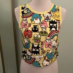 Super Cute Print Tank Top! Brand New And Great For Warm Months Or Layering. This Is A Juniors X Large. Punk Rock Outfits, Cropped Polo, Quilted Top, Yellow Tank Top, Rock Outfits, Hello Kitty Friends, Bow Detail Dress, Print Tank Top, Shein Tops