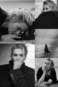 black and white photo collage with blonde hair