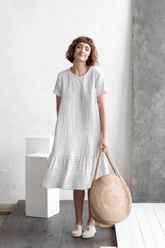 Striped linen dress / Loose linen dress / Short sleeve linen | Etsy Summer Linen Maxi Dress With Ruffle Hem, Casual Linen Dress With Ruffle Hem, Linen Maxi Dress With Ruffle Hem, Summer Linen Midi Dress With Ruffles, Summer Linen Dress With Ruffle Hem, Casual Linen Dress With Ruffle Hem For Spring, Linen Midi Maxi Dress With Ruffles, Linen Dresses With Ruffle Hem, Beach Linen Dress With Ruffle Hem